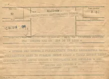 Telegram K. Gottwaldovi k volbě prezidentem—Okresní odborová rada, Brezno nad Hronom; formulář telegram; 12.6.1948, 12:00; papír; formát A5; sken: G. Hrzánová, 2021.