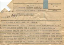 Telegram K. Gottwaldovi k volbě prezidentem—Krajský výbor KSČ Liberec; formulář telegram; 12.6.1948; papír; formát A5; sken: G. Hrzánová, 2021.