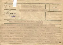 Telegram K. Gottwaldovi k volbě prezidentem—Krajský výbor KSČ Pardubice; formulář telegram; 12.6.1948; papír; formát A5; sken: G. Hrzánová, 2021.