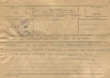Telegram K. Gottwaldovi k volbě prezidentem—Místní organizace KSS, Trenčianske Bohuslavice; formulář telegram; 12.6.1948, 08:00; papír; formát A5; sken: G. Hrzánová, 2021.